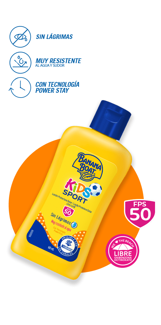 Cuida la piel de tus hijos con el producto Banana Boat en su presentación Kids sport Locion protectora version mobil